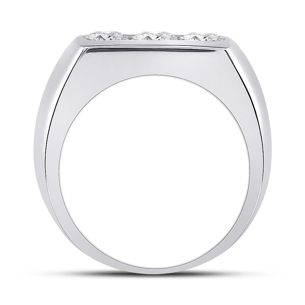 14k White Gold Round Diamond 3-Stone Band Ring 1-1/2 Cttw (Certified)