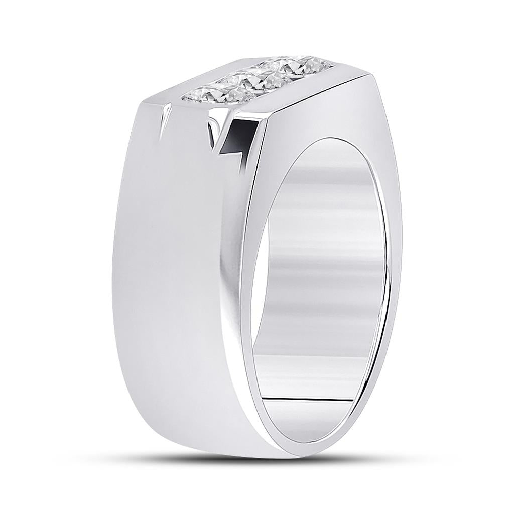 14k White Gold Round Diamond 3-Stone Band Ring 1-1/2 Cttw (Certified)