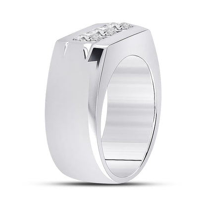 14k White Gold Round Diamond 3-Stone Band Ring 1-1/2 Cttw (Certified)