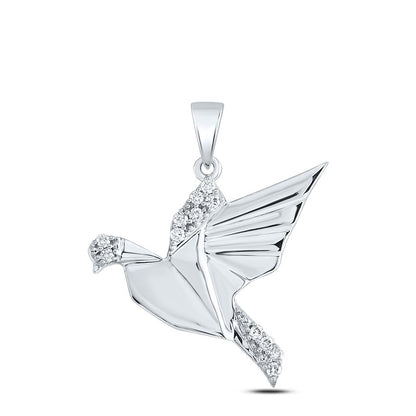 Sterling Silver Round Diamond Dove Animal Pendant 1/5 Cttw
