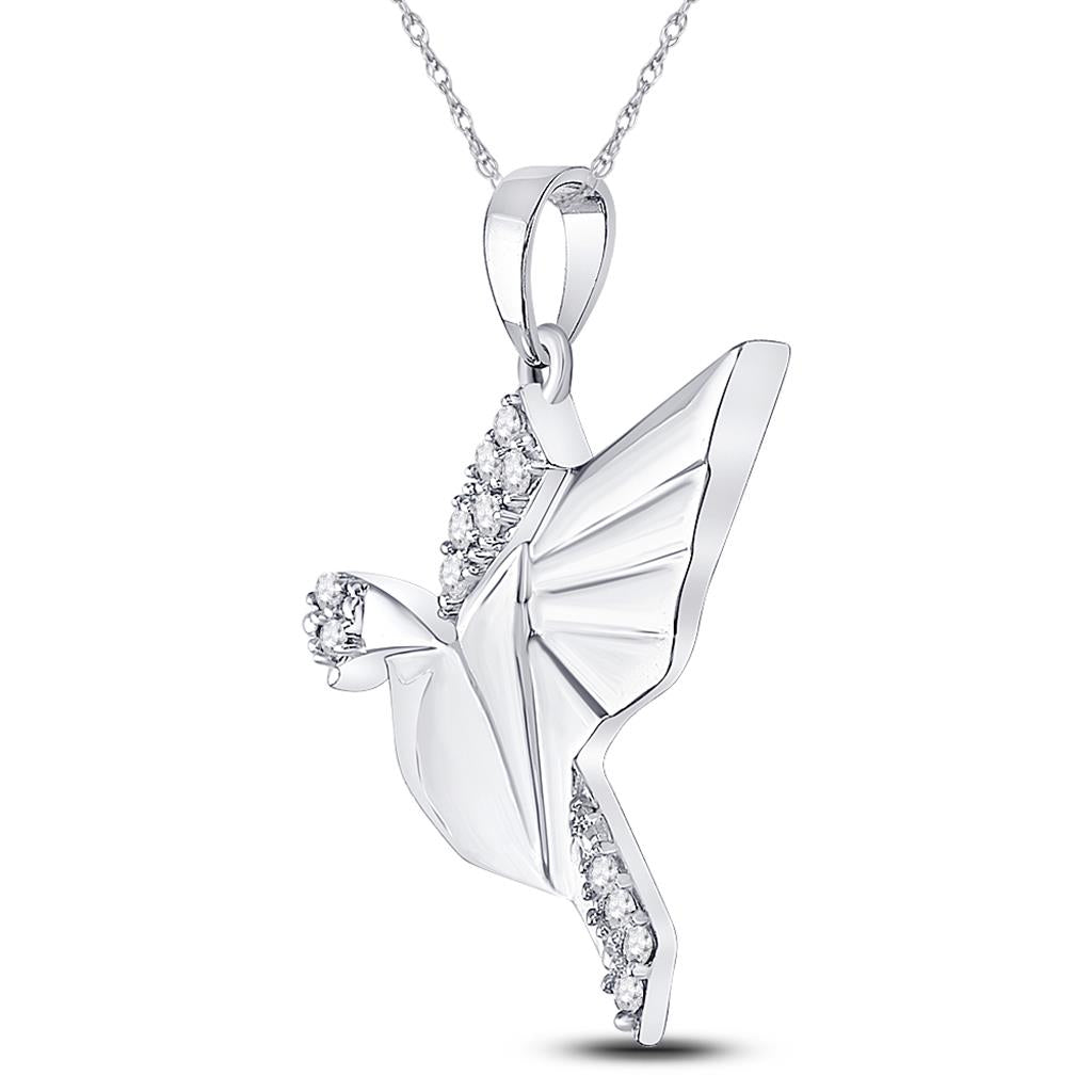 Sterling Silver Round Diamond Dove Animal Pendant 1/5 Cttw