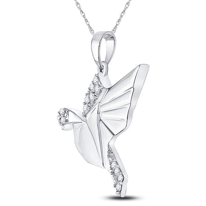Sterling Silver Round Diamond Dove Animal Pendant 1/5 Cttw