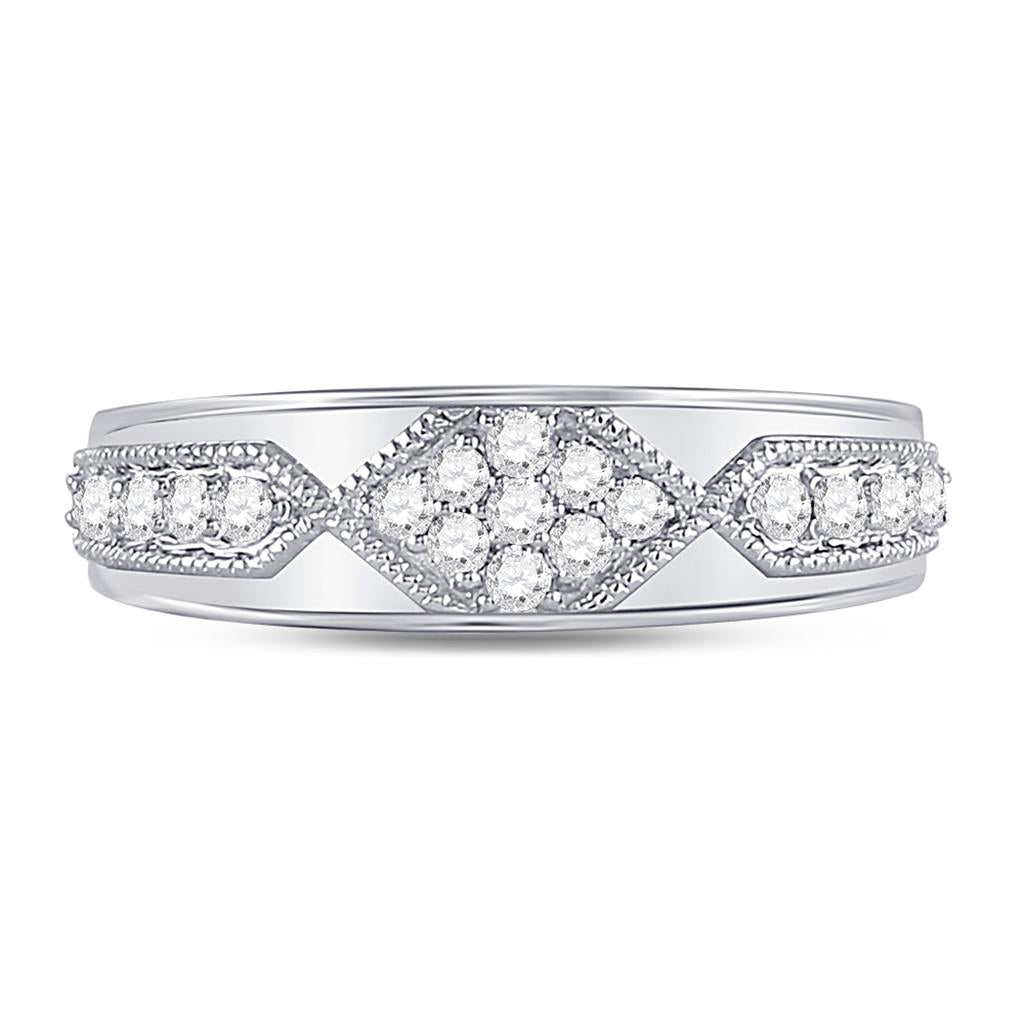 14k White Gold Round Diamond Milgrain Wedding Band Ring 1/2 Cttw
