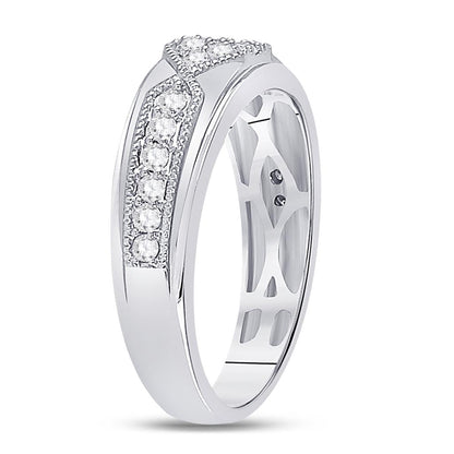 14k White Gold Round Diamond Milgrain Wedding Band Ring 1/2 Cttw