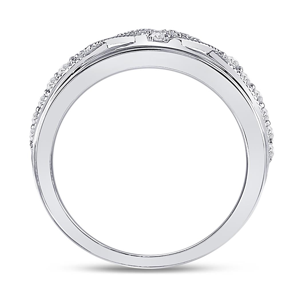 14k White Gold Round Diamond Milgrain Wedding Band Ring 1/2 Cttw