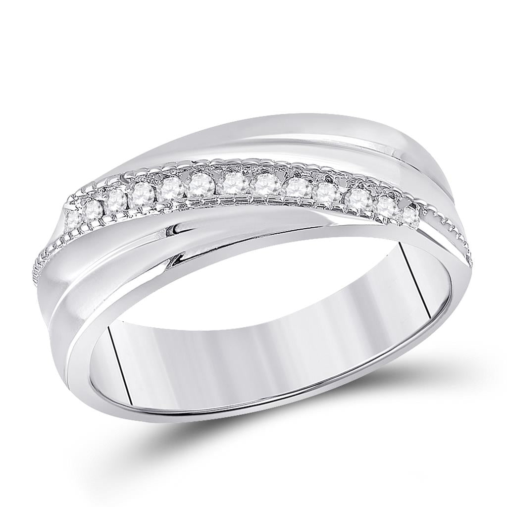 Sterling Silver Round Diamond Wedding Diagonal Row Band Ring 1/5 Cttw