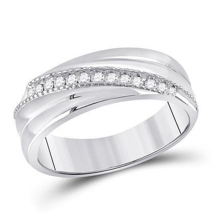 Sterling Silver Round Diamond Wedding Diagonal Row Band Ring 1/5 Cttw