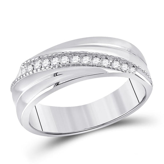 Sterling Silver Round Diamond Wedding Diagonal Row Band Ring 1/5 Cttw