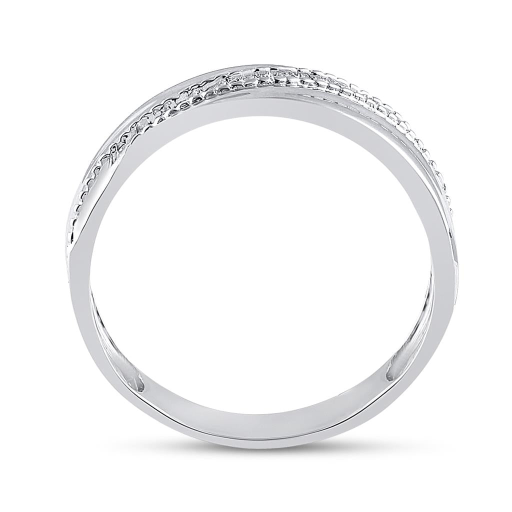 Sterling Silver Round Diamond Wedding Diagonal Row Band Ring 1/5 Cttw