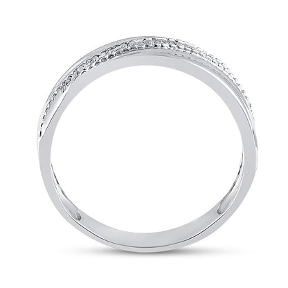 Sterling Silver Round Diamond Wedding Diagonal Row Band Ring 1/5 Cttw