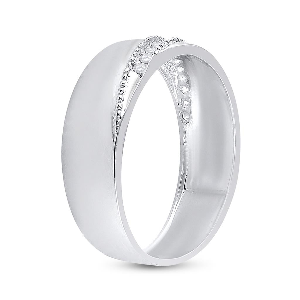 Sterling Silver Round Diamond Wedding Diagonal Row Band Ring 1/5 Cttw