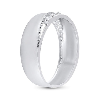 Sterling Silver Round Diamond Wedding Diagonal Row Band Ring 1/5 Cttw