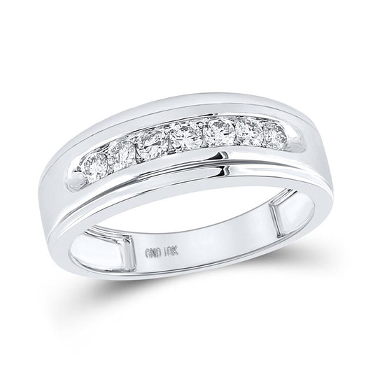 14k White Gold Round Diamond Wedding Single Row Band Ring 1/2 Cttw
