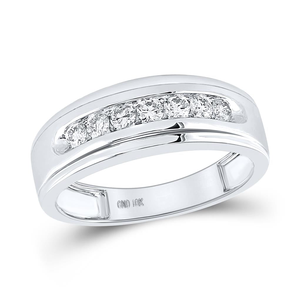 14k White Gold Round Diamond Wedding Single Row Band Ring 1/2 Cttw