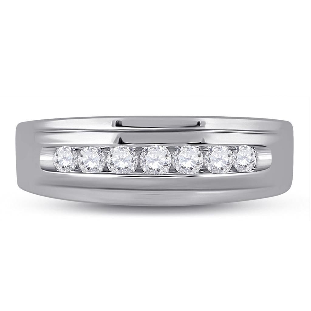 14k White Gold Round Diamond Wedding Single Row Band Ring 1/2 Cttw