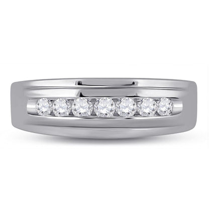 14k White Gold Round Diamond Wedding Single Row Band Ring 1/2 Cttw