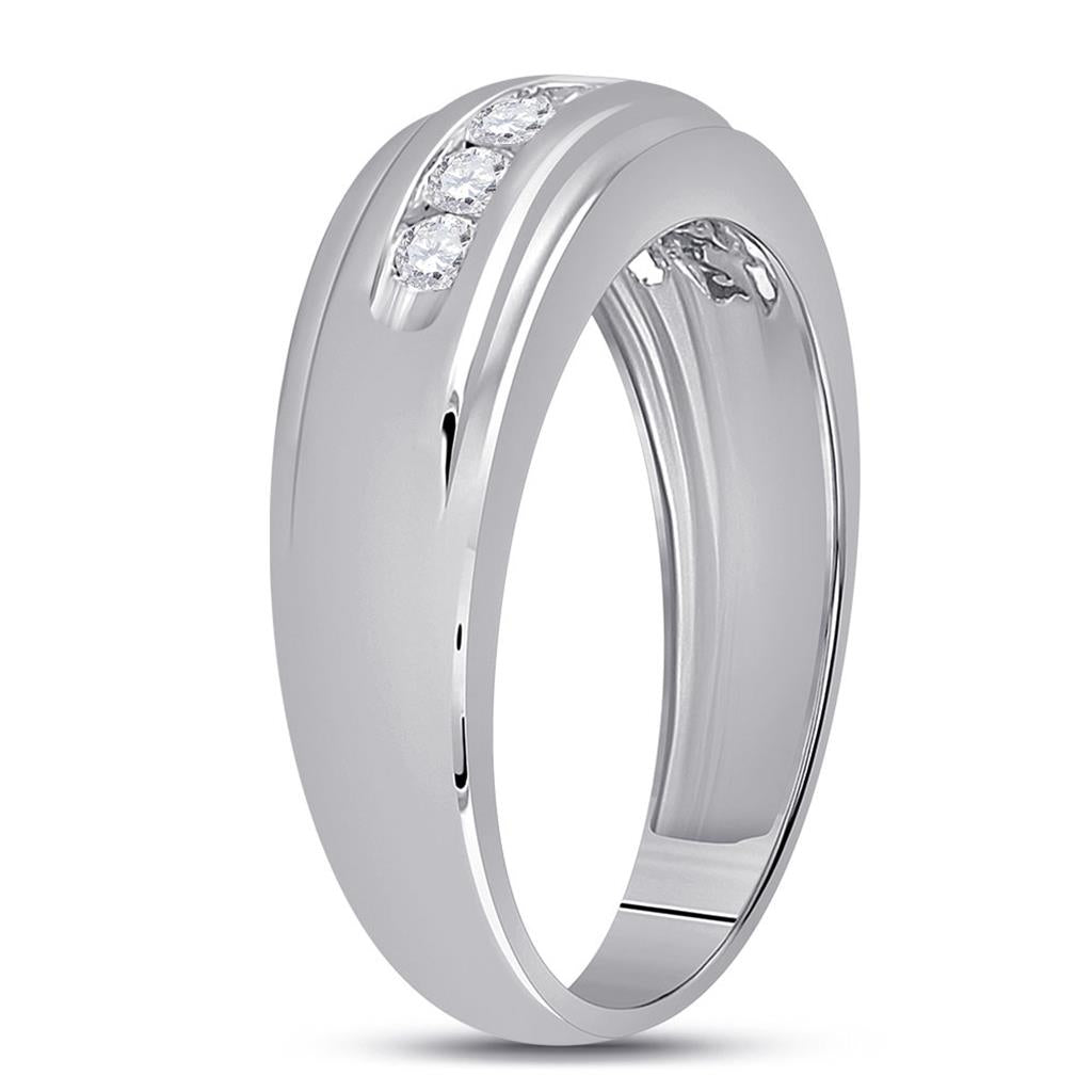14k White Gold Round Diamond Wedding Single Row Band Ring 1/2 Cttw