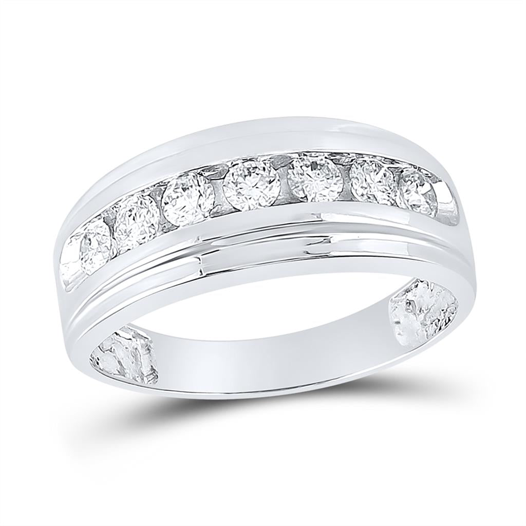 14k White Gold Round Diamond Wedding Band Ring 7/8 Cttw