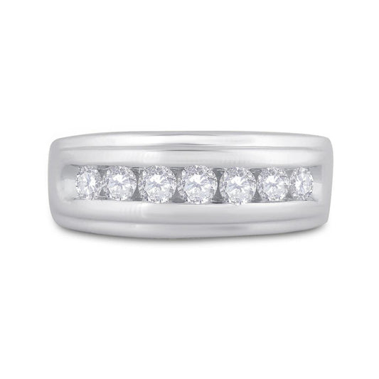 14k White Gold Round Diamond Wedding Channel-Set Band Ring 7/8 Cttw