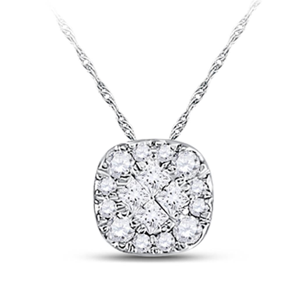 14k White Gold Princess Diamond Square Pendant 1/4 Cttw