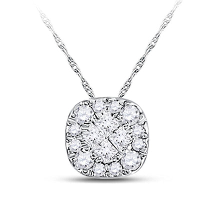 14k White Gold Princess Diamond Square Pendant 1/4 Cttw