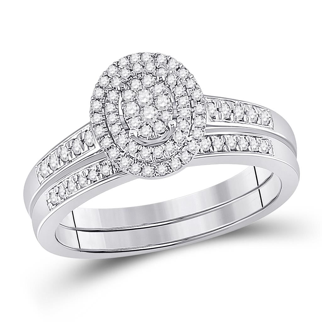 14k White Gold Round Diamond Bridal Wedding Ring Set 1/3 Cttw