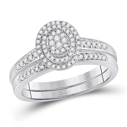 14k White Gold Round Diamond Bridal Wedding Ring Set 1/3 Cttw