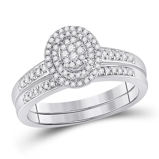 14k White Gold Round Diamond Bridal Wedding Ring Set 1/3 Cttw