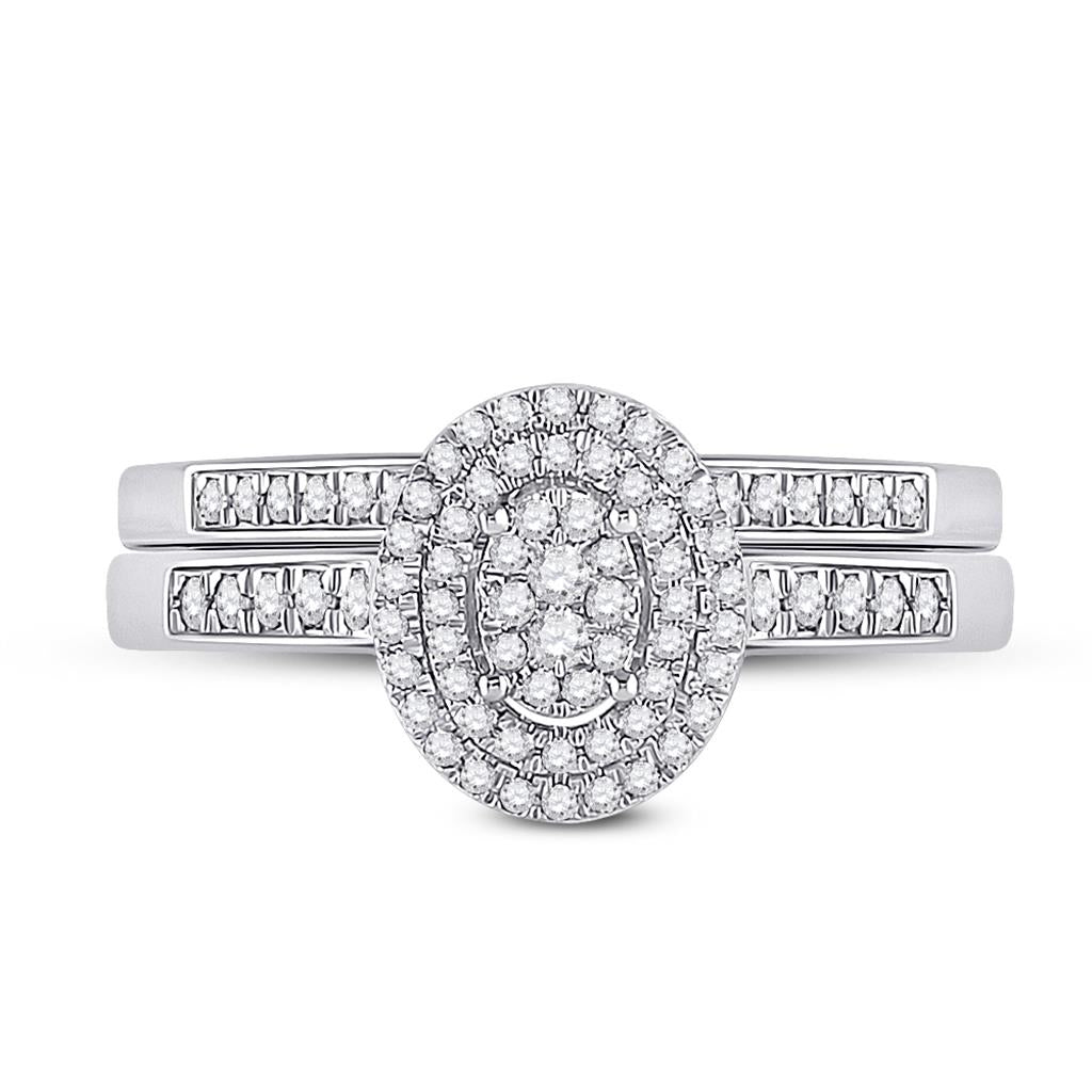 14k White Gold Round Diamond Bridal Wedding Ring Set 1/3 Cttw