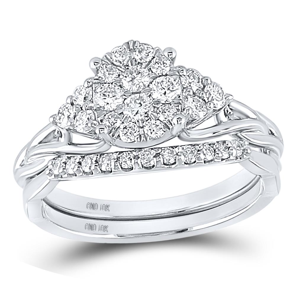 14k White Gold Round Diamond Bridal Wedding Ring Set 5/8 Cttw