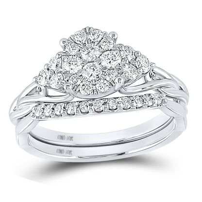 14k White Gold Round Diamond Bridal Wedding Ring Set 5/8 Cttw