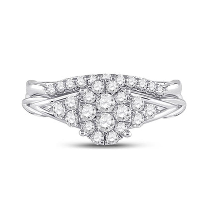 14k White Gold Round Diamond Bridal Wedding Ring Set 5/8 Cttw