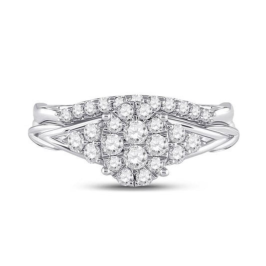 14k White Gold Round Diamond Bridal Wedding Ring Set 5/8 Cttw