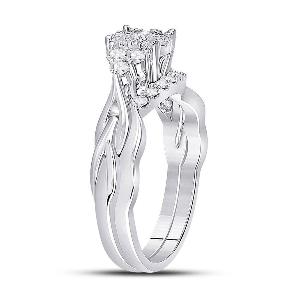 14k White Gold Round Diamond Bridal Wedding Ring Set 1/2 Cttw