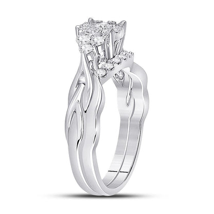 14k White Gold Round Diamond Bridal Wedding Ring Set 1/2 Cttw