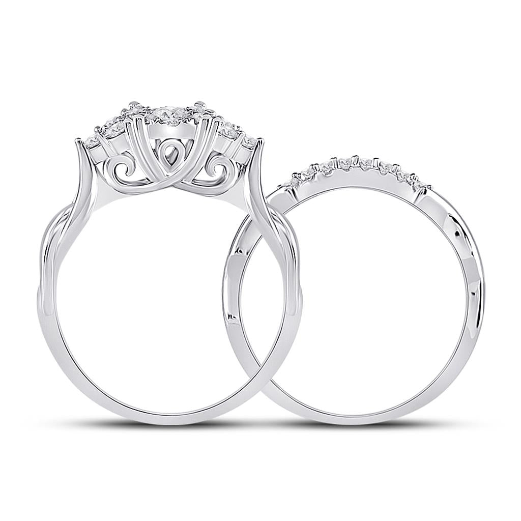 14k White Gold Round Diamond Bridal Wedding Ring Set 1/2 Cttw