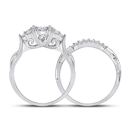 14k White Gold Round Diamond Bridal Wedding Ring Set 1/2 Cttw