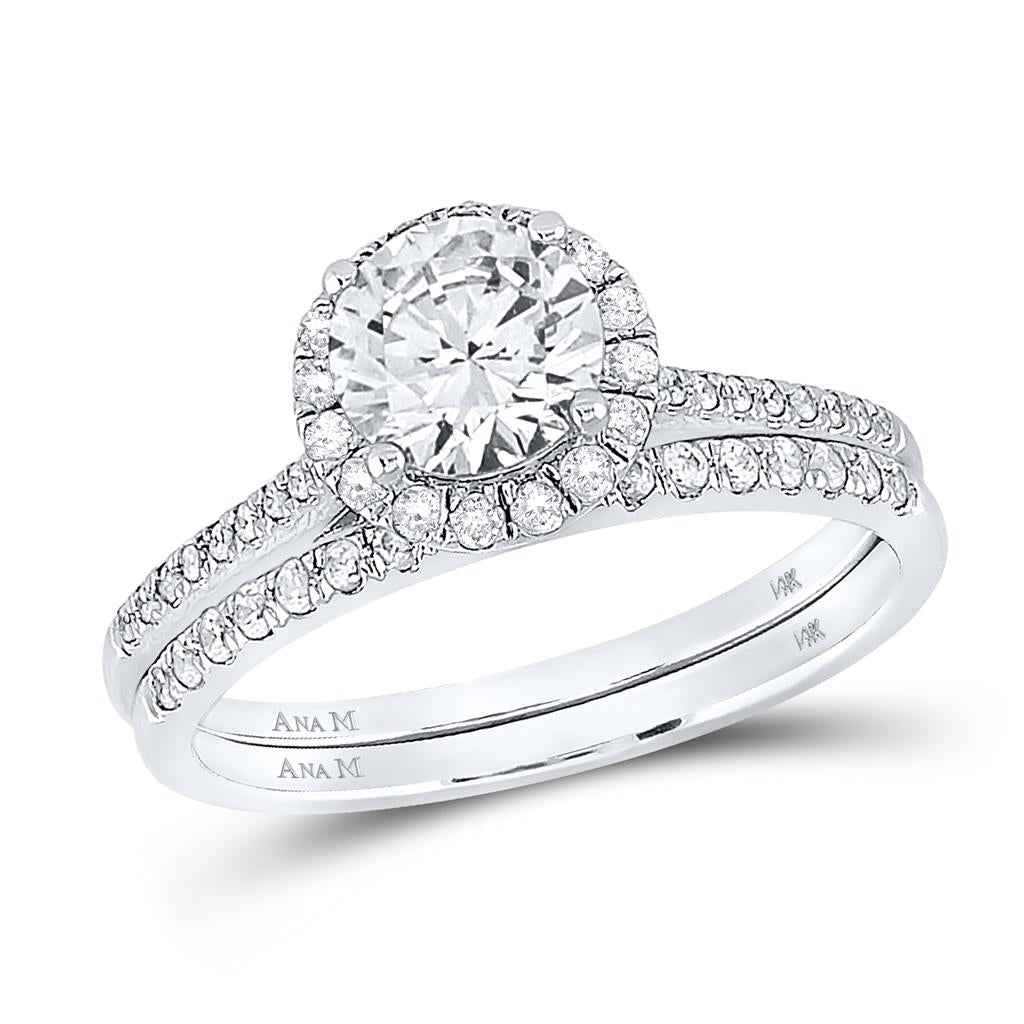 14k White Gold Round Diamond Bridal Wedding Ring Set 1-3/8 Ctw (Certified)