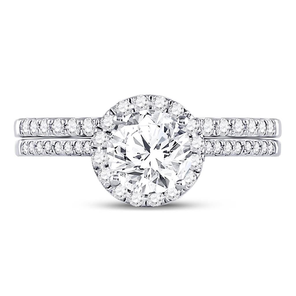 14k White Gold Round Diamond Bridal Wedding Ring Set 1-3/8 Ctw (Certified)