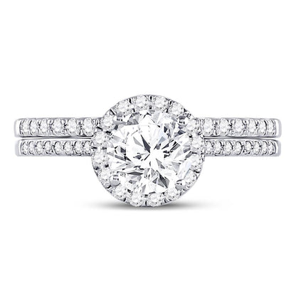 14k White Gold Round Diamond Bridal Wedding Ring Set 1-3/8 Ctw (Certified)