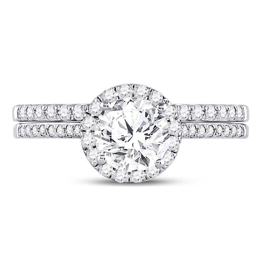 14k White Gold Round Diamond Bridal Wedding Ring Set 1-3/8 Ctw (Certified)