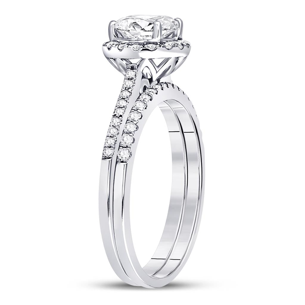 14k White Gold Round Diamond Bridal Wedding Ring Set 1-3/8 Ctw (Certified)