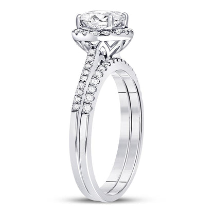 14k White Gold Round Diamond Bridal Wedding Ring Set 1-3/8 Ctw (Certified)