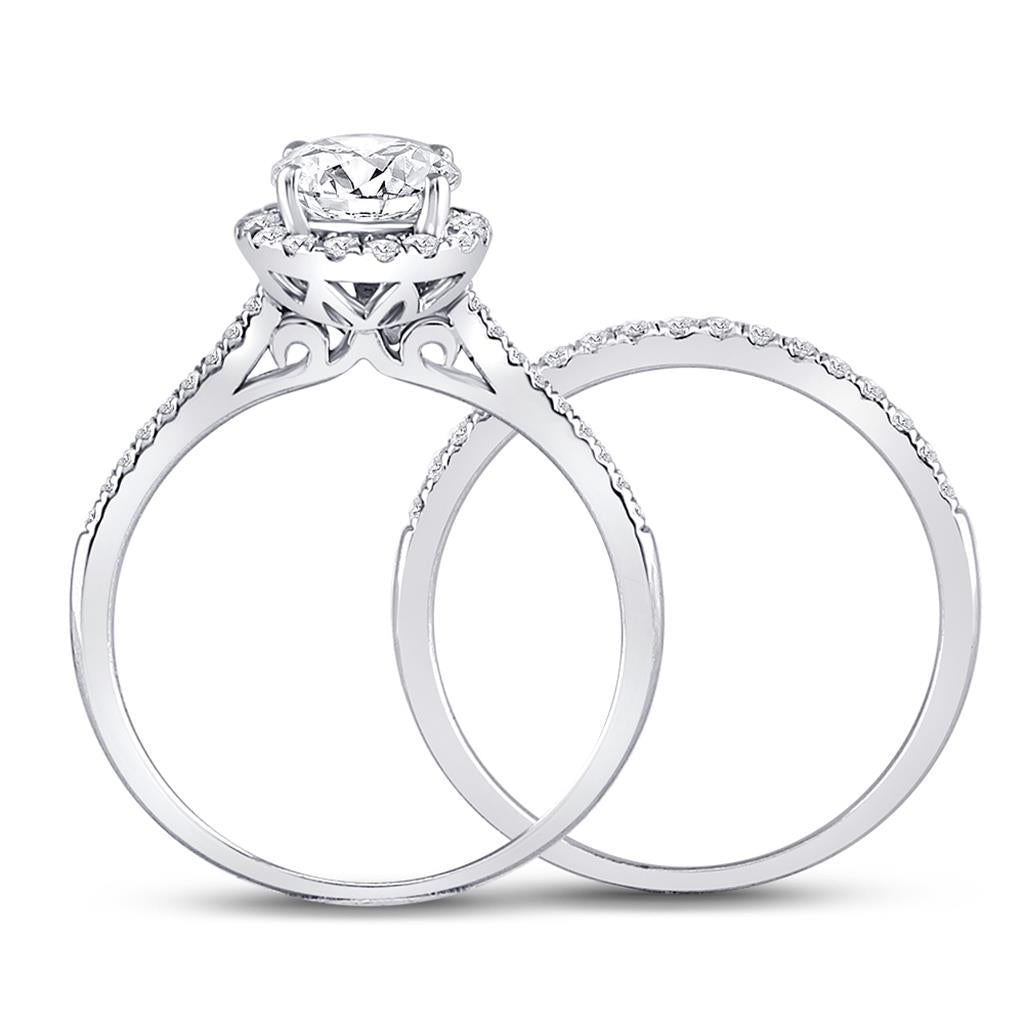 14k White Gold Round Diamond Bridal Wedding Ring Set 1-3/8 Ctw (Certified)