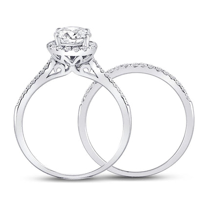 14k White Gold Round Diamond Bridal Wedding Ring Set 1-3/8 Ctw (Certified)