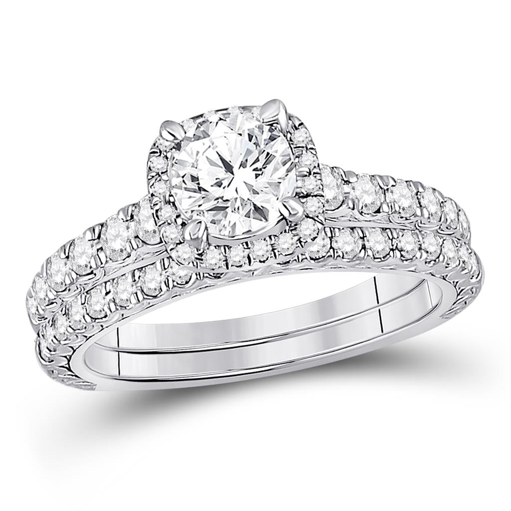 14k White Gold Round Diamond Bridal Wedding Ring Set 1-1/2 Cttw