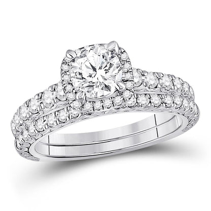 14k White Gold Round Diamond Bridal Wedding Ring Set 1-1/2 Cttw