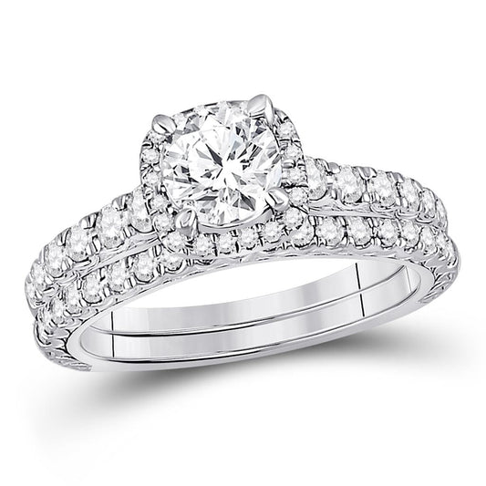 14k White Gold Round Diamond Bridal Wedding Ring Set 1-1/2 Cttw