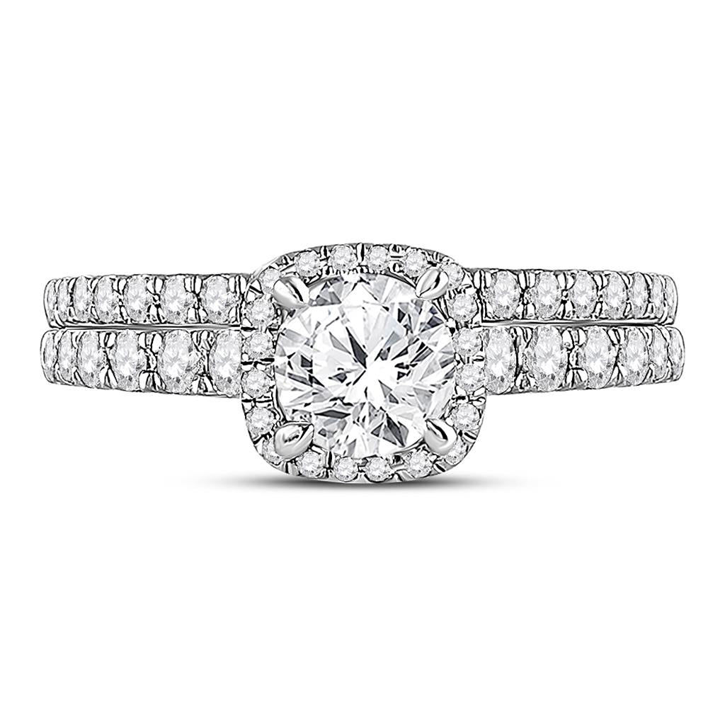 14k White Gold Round Diamond Bridal Wedding Ring Set 1-1/2 Cttw