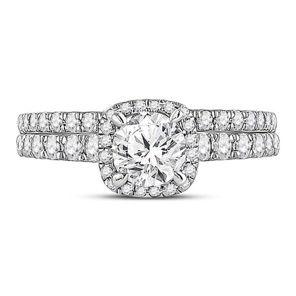 14k White Gold Round Diamond Bridal Wedding Ring Set 1-1/2 Cttw